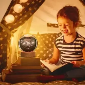 3D Galaxy Space Crystal Ball Night Light with Stand | 3D Ball Crystal Glass LED Table Lamp | Random Designs